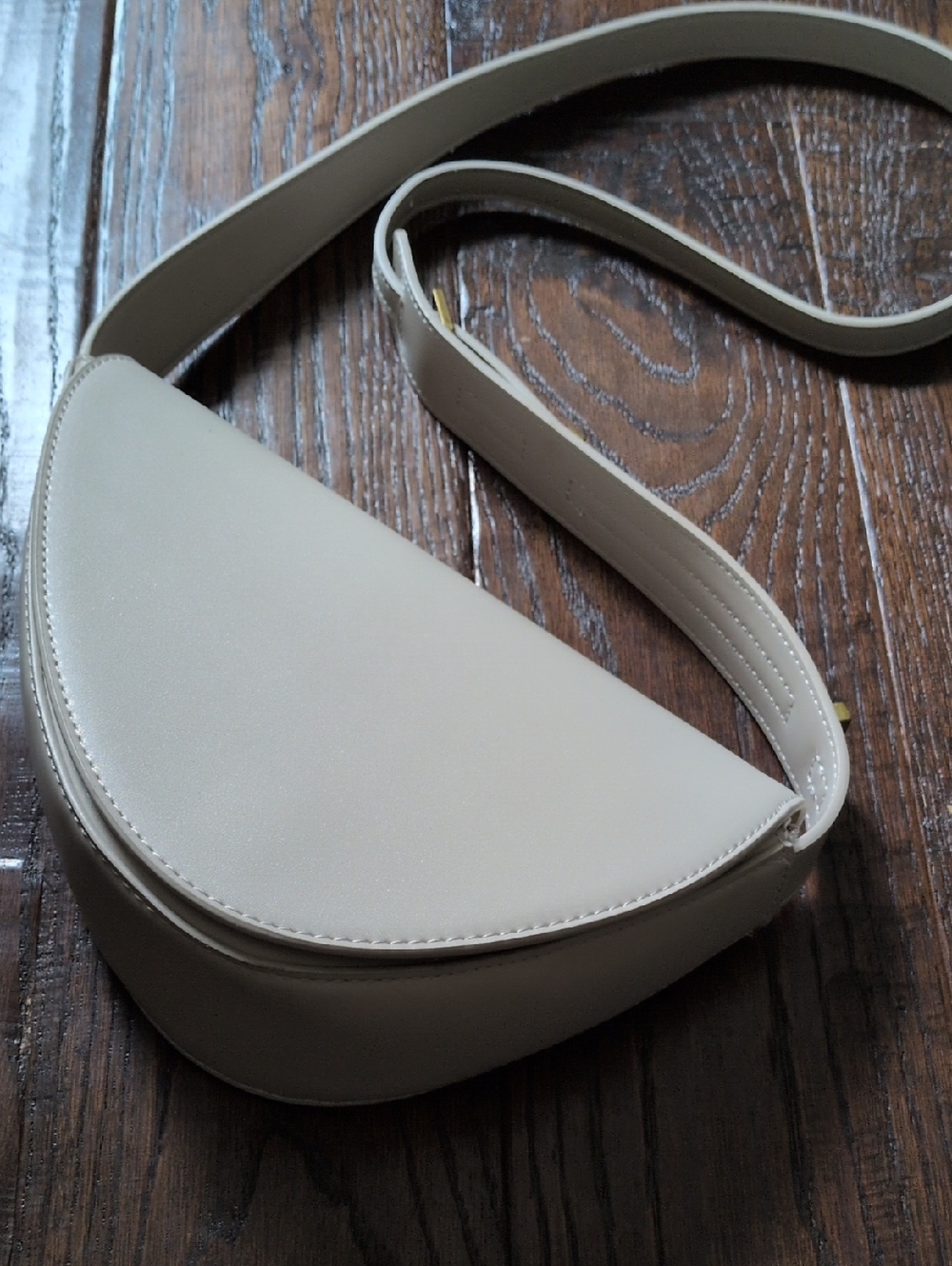 ZARA I Cream Ivory White Asymmetrical Half-Moon Adjustable Crossbody Bag Purse